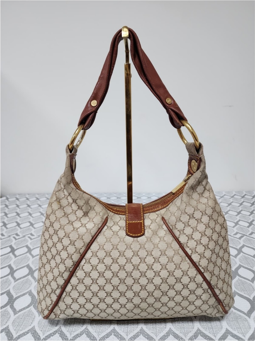 Celine Vintage Macadam Hobo Shoulder Bag Beige/Brown - Picture 3 of 15